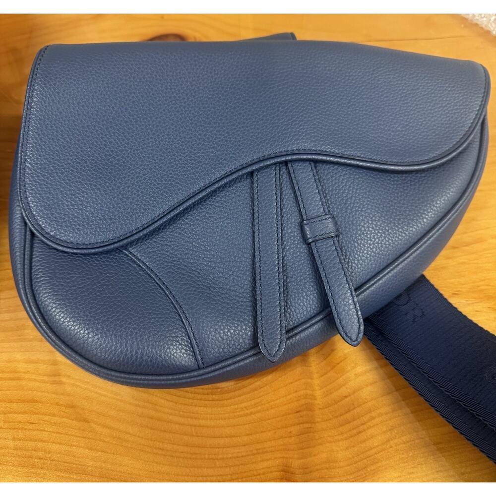 Christian Dior Blue Grained Calfskin Saddle Bag Made in Italy 06-BO-0199